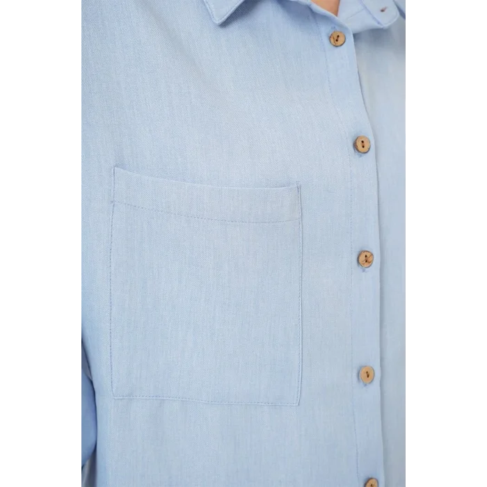 20126 Oversize Keten Gömlek - Mavi