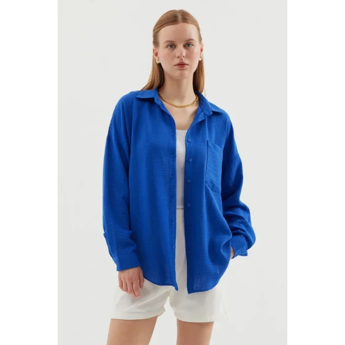 20153 Tek Cepli Oversize Keten Gömlek - C.Saks