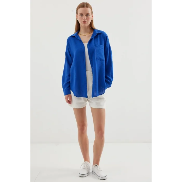 20153 Tek Cepli Oversize Keten Gömlek - C.Saks