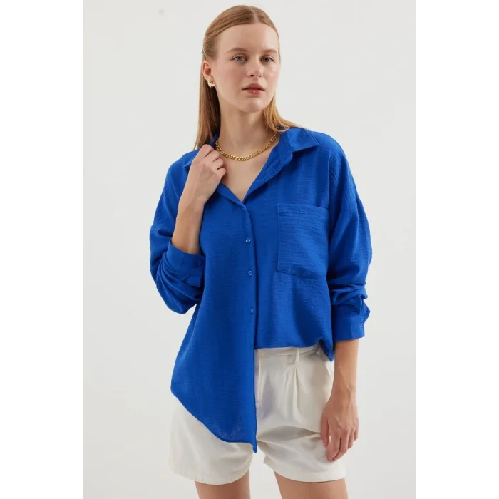 20153 Tek Cepli Oversize Keten Gömlek - C.Saks