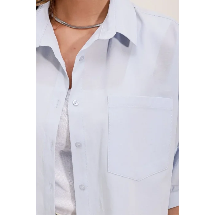 20213 Oversize Kısa Kol Basic Gömlek - Bebe Mavi