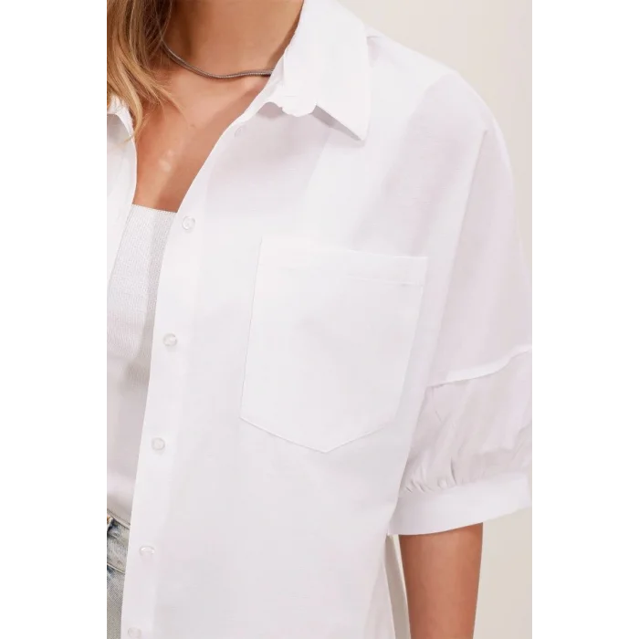 20213 Oversize Kısa Kol Basic Gömlek - Beyaz