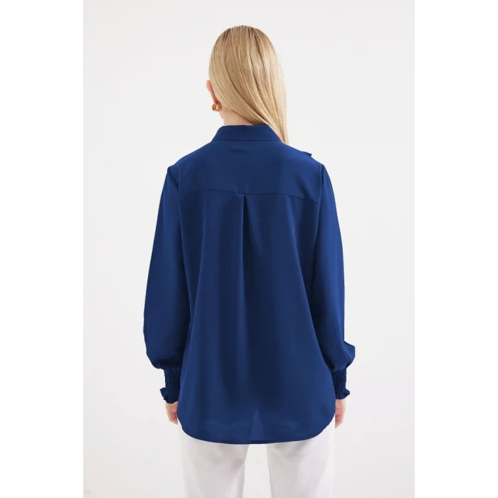 20223 Fırfırlı Uzun Kol Gömlek - D. İndigo