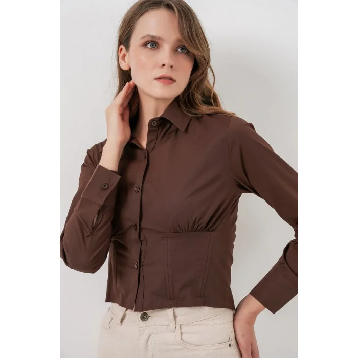 20231 Slim Fit Poplin Gömlek - Kahverengi