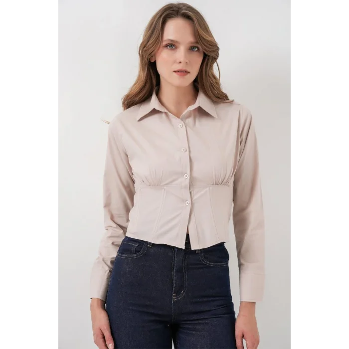 20231 Slim Fit Poplin Gömlek - Krem