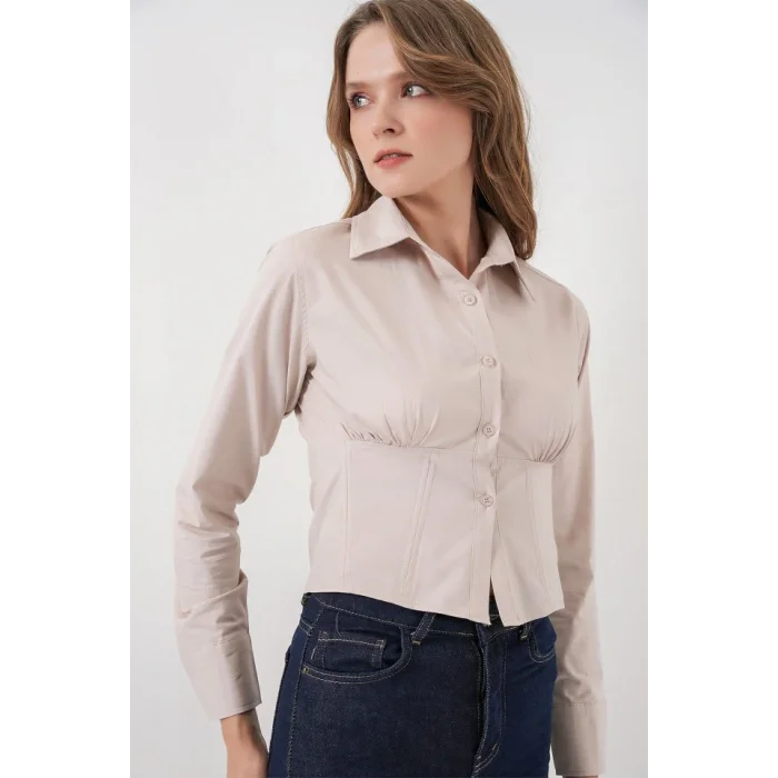 20231 Slim Fit Poplin Gömlek - Krem