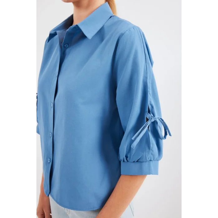 20246 Kol Detaylı Crop Gömlek - İndigo