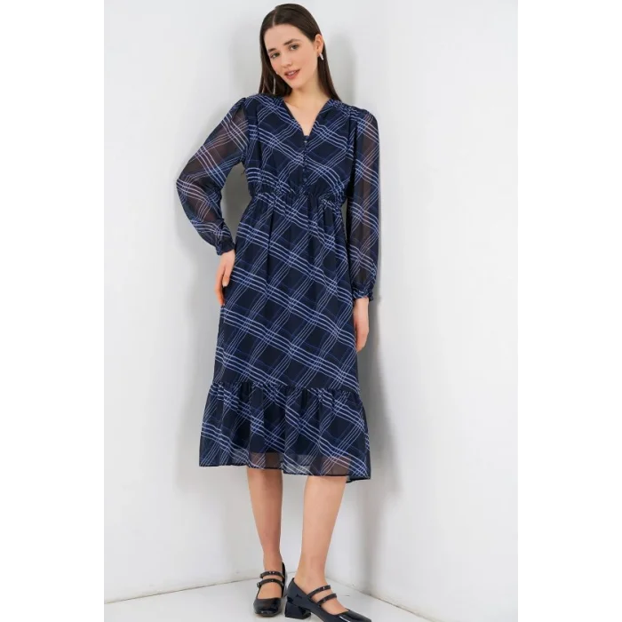 2137 Desenli Şifon Elbise - A.Mavi