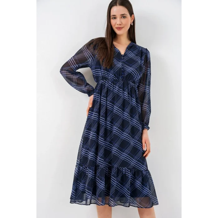 2137 Desenli Şifon Elbise - A.Mavi