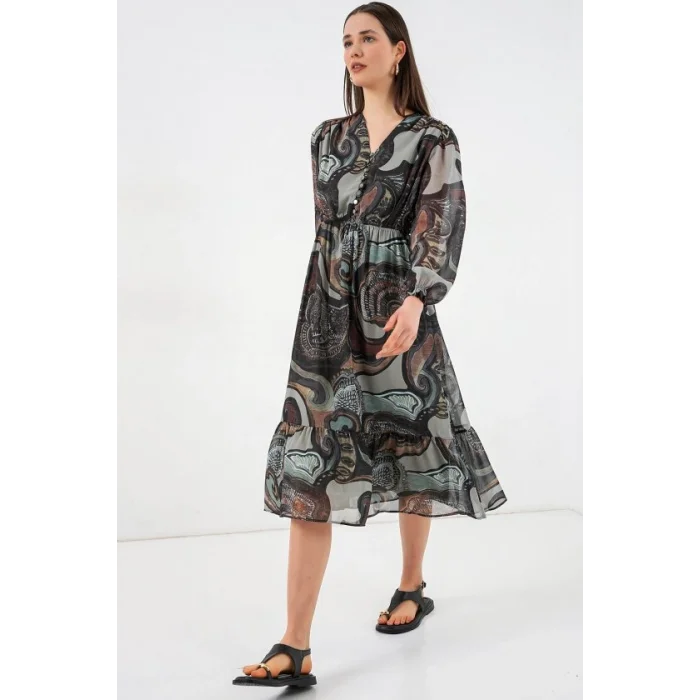 2137 Desenli Şifon Elbise - C. Çağla