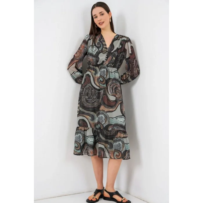 2137 Desenli Şifon Elbise - C. Çağla