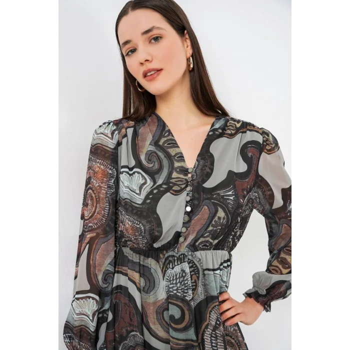 2137 Desenli Şifon Elbise - C. Çağla