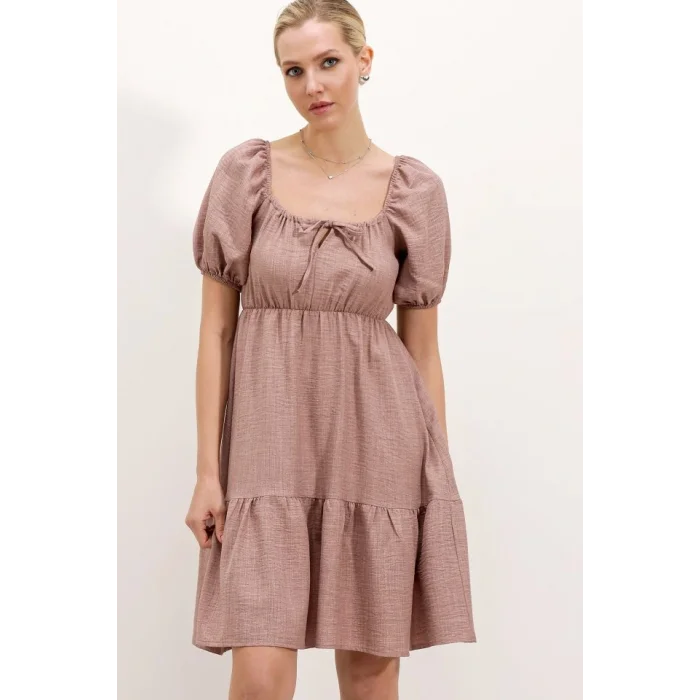 2351 Kloş Poplin Elbise - A.Gül Kurusu