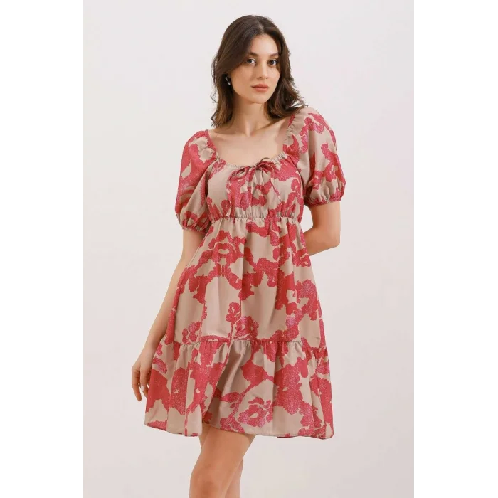 2351 Kloş Poplin Elbise - D. Fuşya