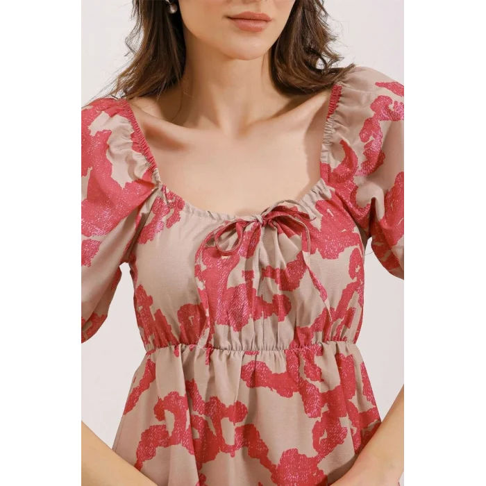 2351 Kloş Poplin Elbise - D. Fuşya