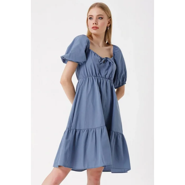 2351 Kloş Poplin Elbise - İndigo