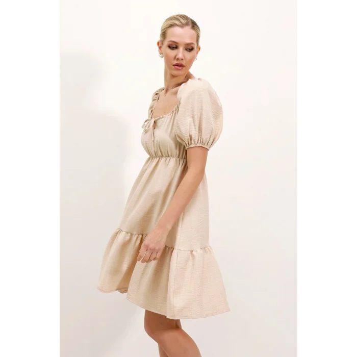 2351 Kloş Poplin Elbise - Krem