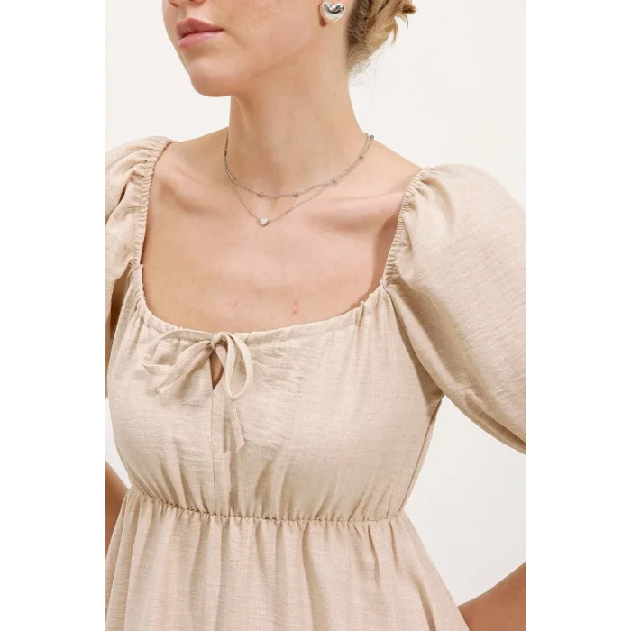 2351 Kloş Poplin Elbise - Krem