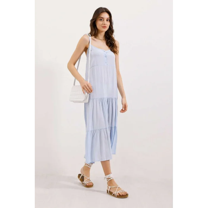 2403 Askılı Midi Elbise - Mavi