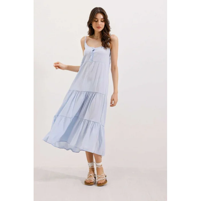 2403 Askılı Midi Elbise - Mavi