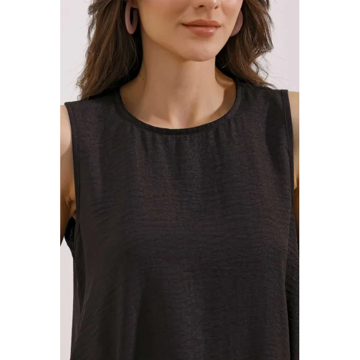 2444 Detaylı Mini Keten Elbise - Siyah