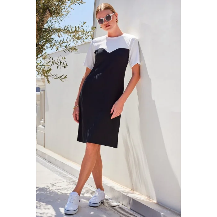 2505 Yazlık Örme Elbise - Siyah