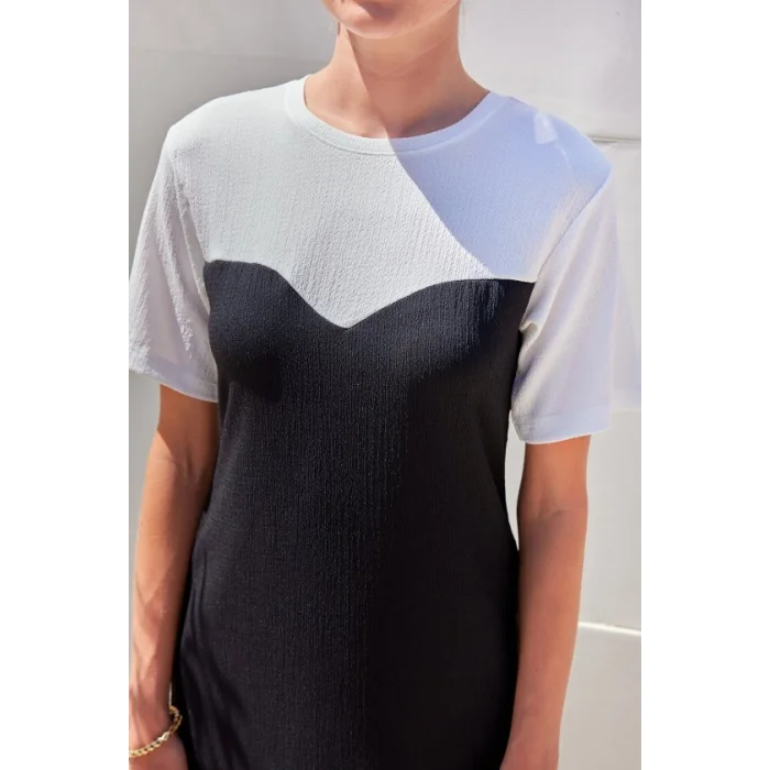 2505 Yazlık Örme Elbise - Siyah