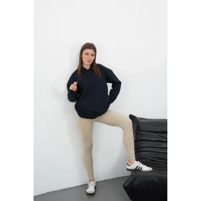 3 iplik şardonlu kapşonlu swetshirt lacivert md63