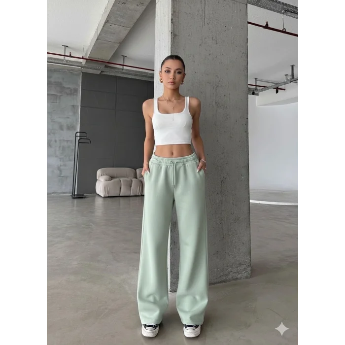 3 iplik şardonlu oversize eşofman mint yeşili