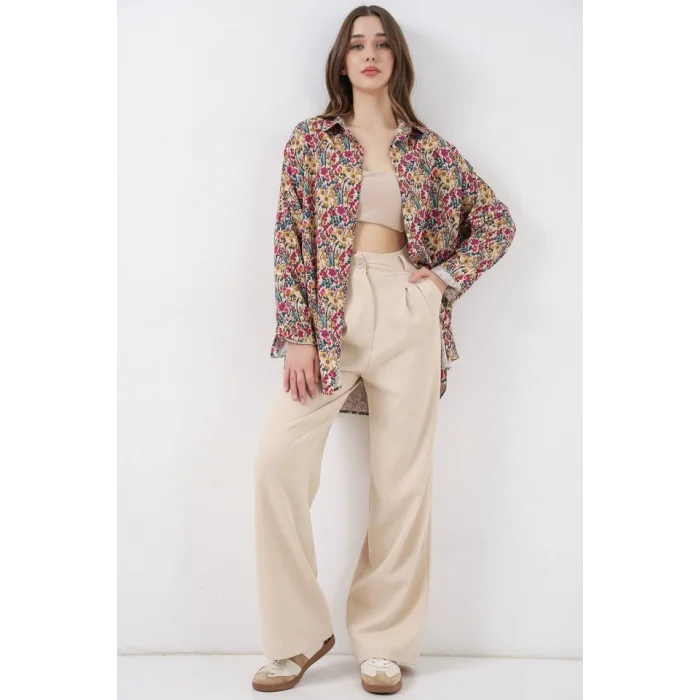 3721 Grafik Desenli Gömlek - Bej