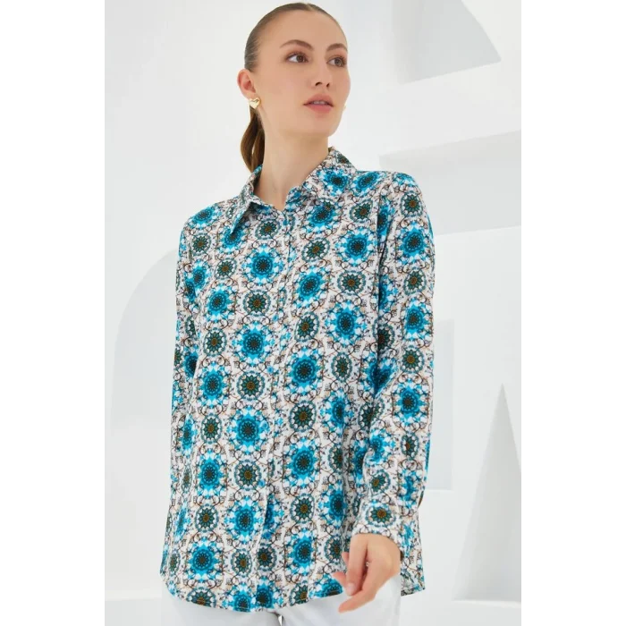 3721 Grafik Desenli Gömlek - B.Mavi