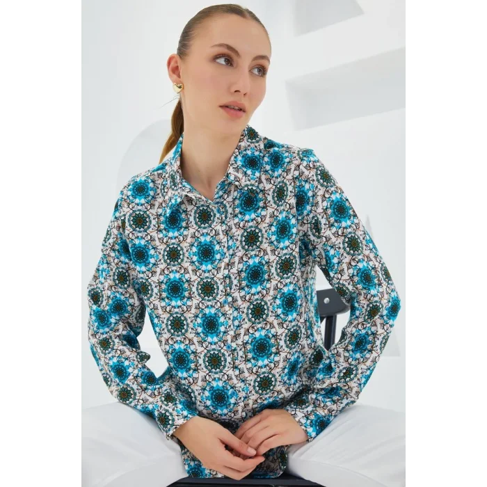 3721 Grafik Desenli Gömlek - B.Mavi