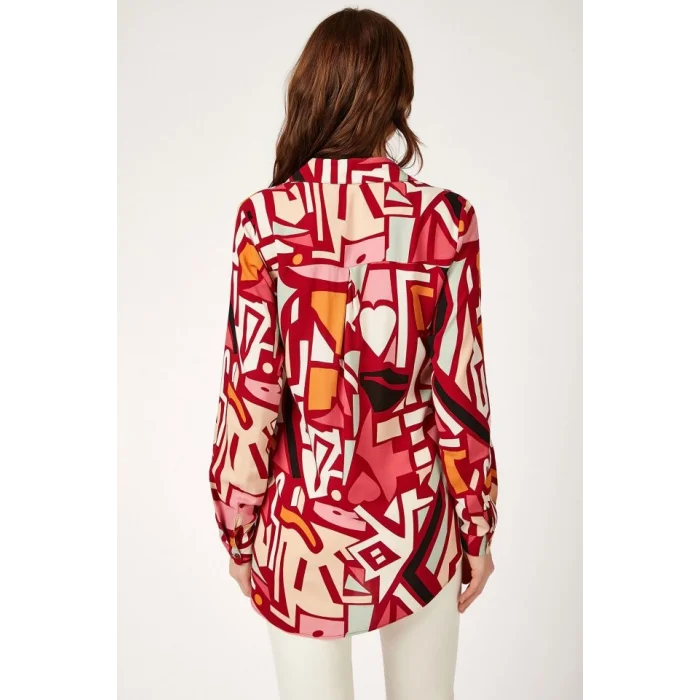 3721 Grafik Desenli Gömlek - Bordo