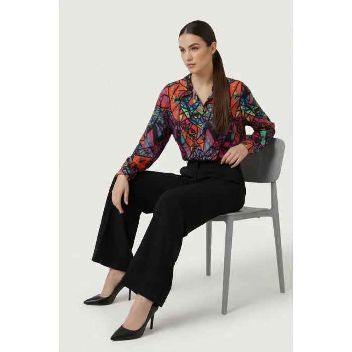 3721 Grafik Desenli Gömlek - Fuşya