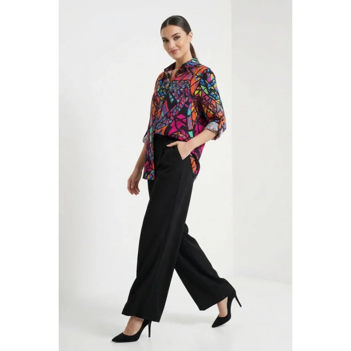 3721 Grafik Desenli Gömlek - Fuşya