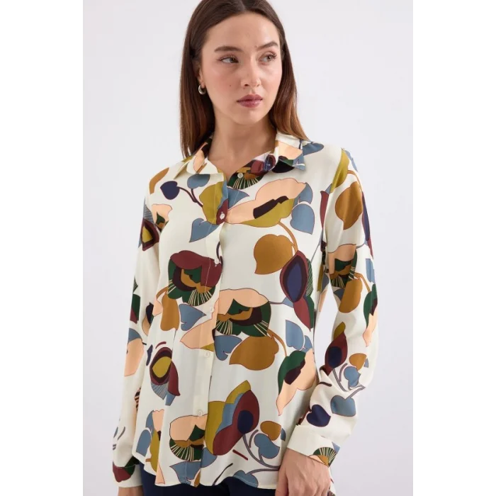 3721 Grafik Desenli Gömlek - K. Bej