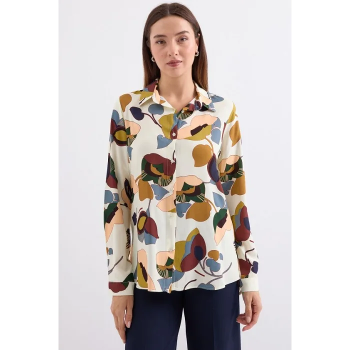 3721 Grafik Desenli Gömlek - K. Bej