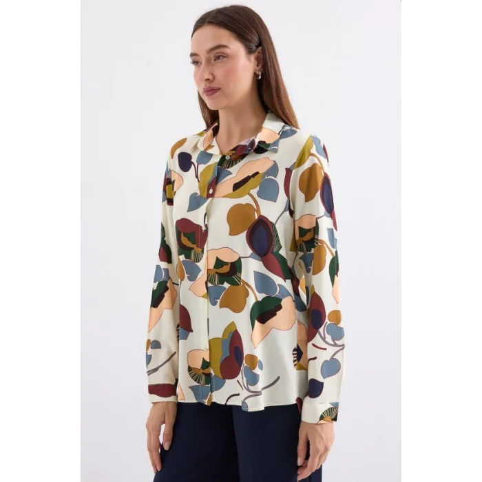 3721 Grafik Desenli Gömlek - K. Bej