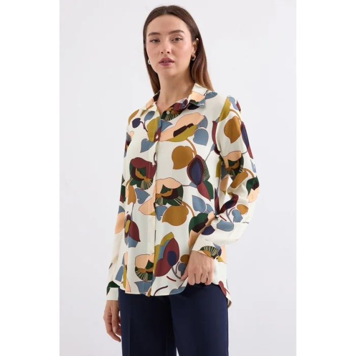 3721 Grafik Desenli Gömlek - K. Bej