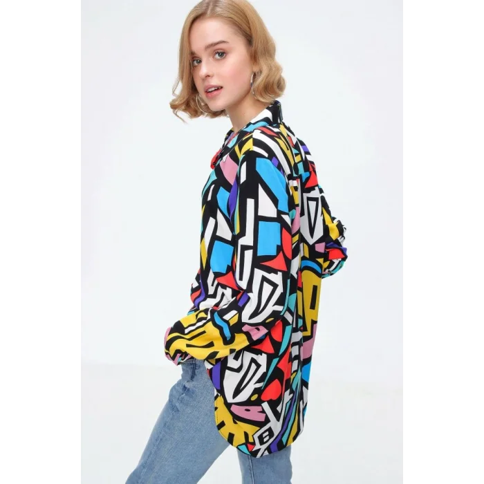 3721 Grafik Desenli Gömlek - Siyah