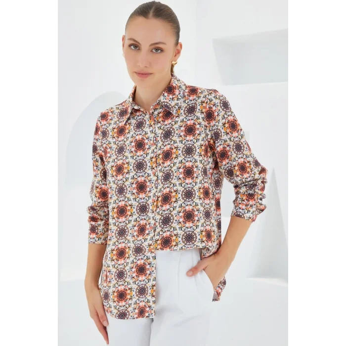 3721 Grafik Desenli Gömlek - Turuncu