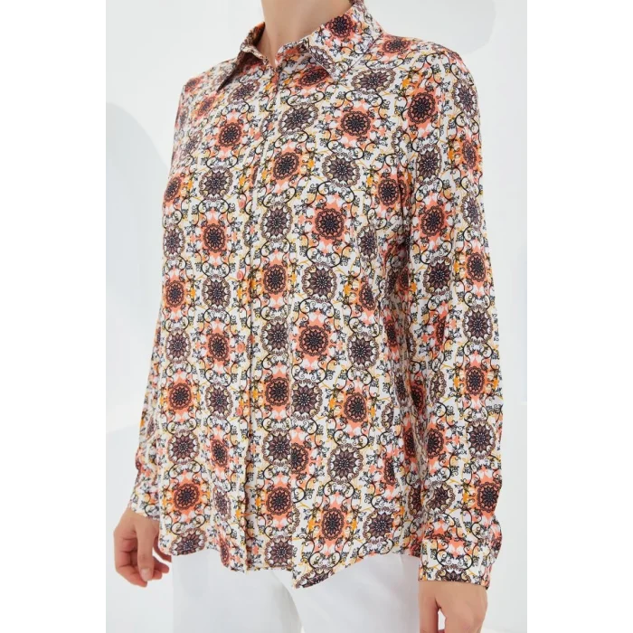 3721 Grafik Desenli Gömlek - Turuncu