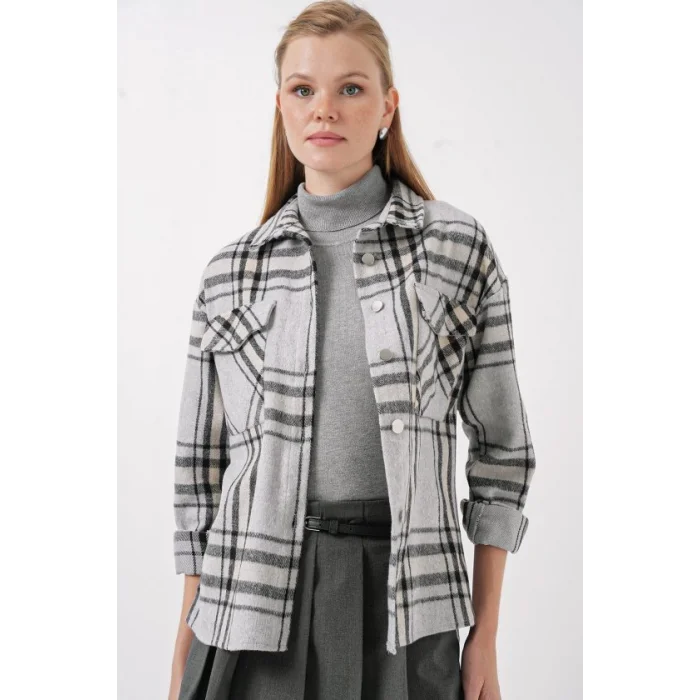 3854 Ekose Desen Çift Cepli Gömlek - A.Gri