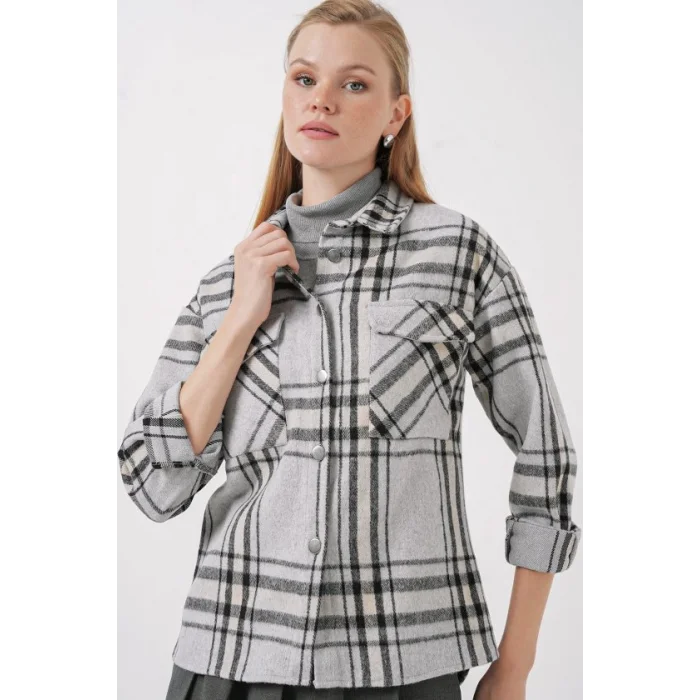 3854 Ekose Desen Çift Cepli Gömlek - A.Gri