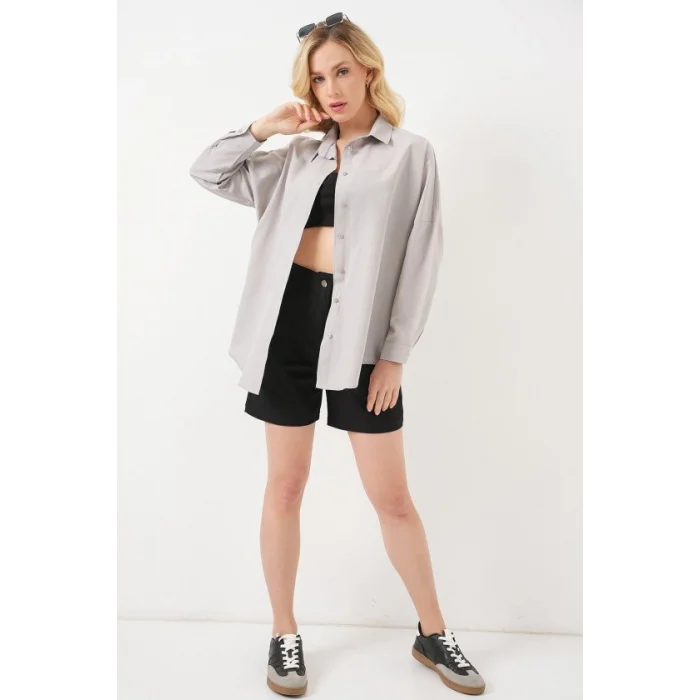 3900 Oversize Uzun Basic Gömlek - A.Gri