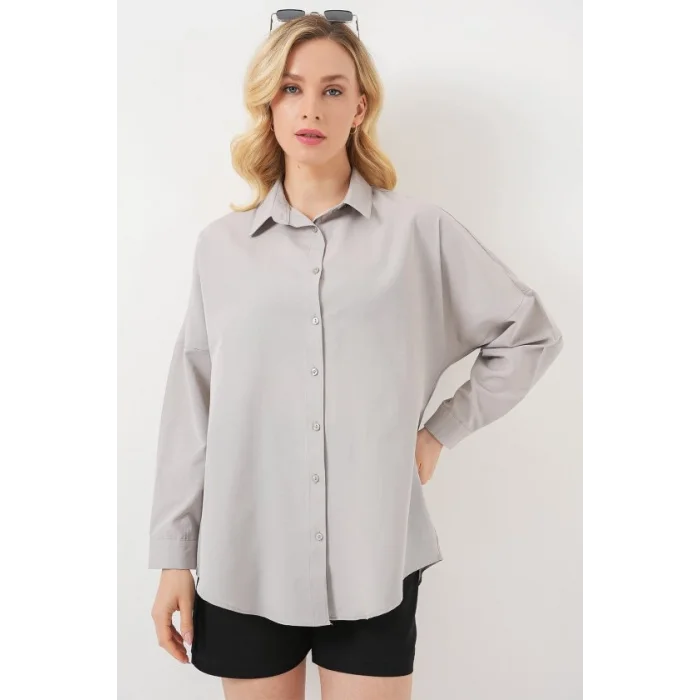 3900 Oversize Uzun Basic Gömlek - A.Gri