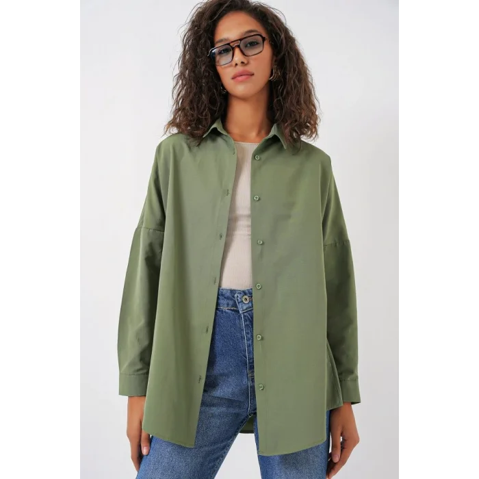 3900 Oversize Uzun Basic Gömlek - A.Haki