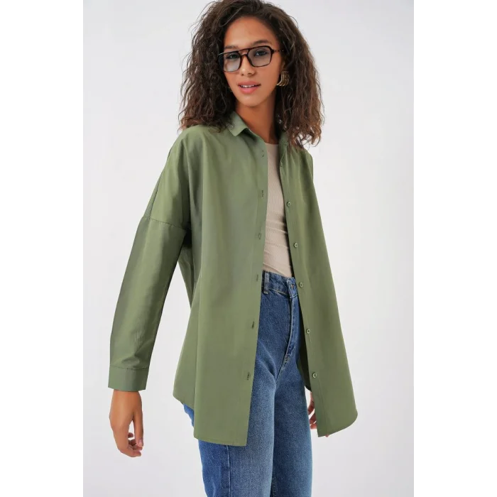 3900 Oversize Uzun Basic Gömlek - A.Haki