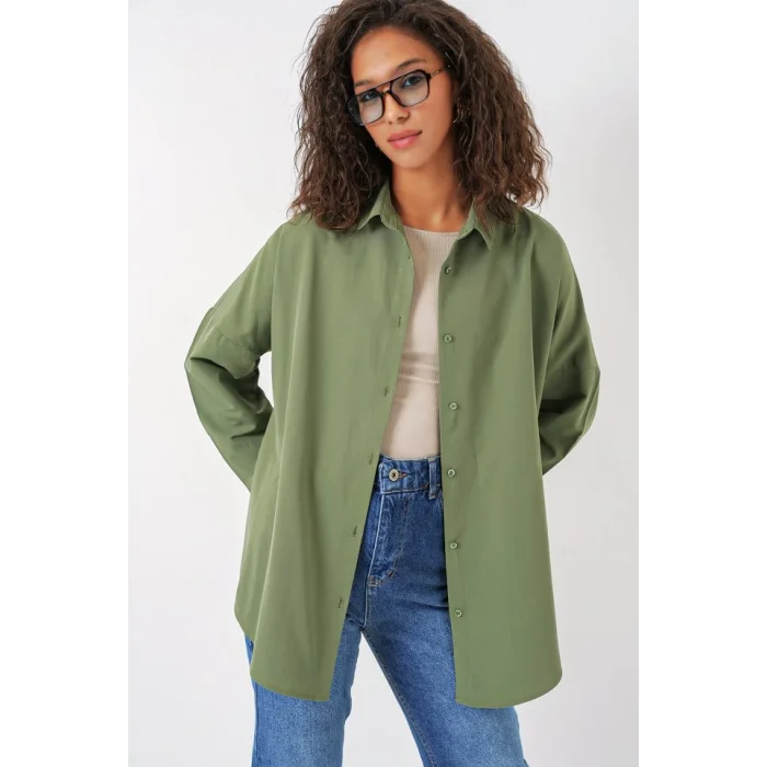3900 Oversize Uzun Basic Gömlek - A.Haki