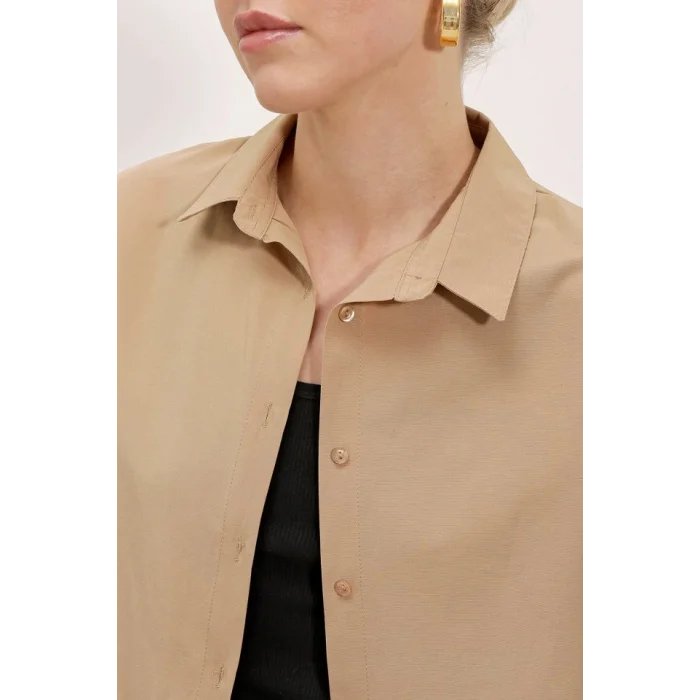 3900 Oversize Uzun Basic Gömlek - Bisküvi